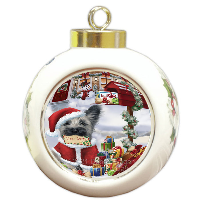 Christmas Dear Santa Mailbox Skye Terrier Dog Round Ball Christmas Ornament Pet Decorative Hanging Ornaments for Christmas X-mas Tree Decorations - 3" Round Ceramic Ornament RBPOR59322