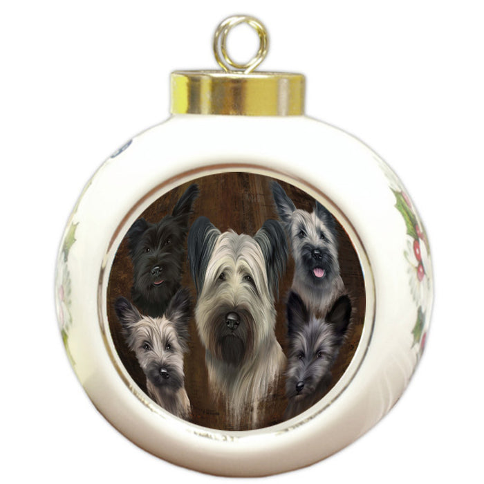 Rustic 5 Heads Skye Terrier Dogs Round Ball Christmas Ornament Pet Decorative Hanging Ornaments for Christmas X-mas Tree Decorations - 3" Round Ceramic Ornament