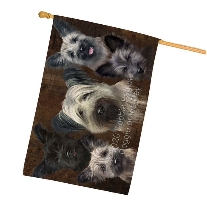 Rustic 5 Heads Skye Terrier Dogs House Flag Outdoor Decorative Double Sided Pet Portrait Weather Resistant Premium Quality Animal Printed Home Decorative Flags 100% Polyester