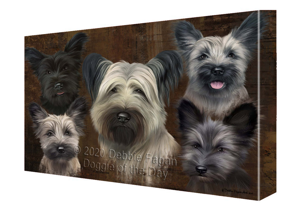 Rustic 5 Heads Skye Terrier Dogs Canvas Wall Art - Premium Quality Ready to Hang Room Decor Wall Art Canvas - Unique Animal Printed Digital Painting for Decoration