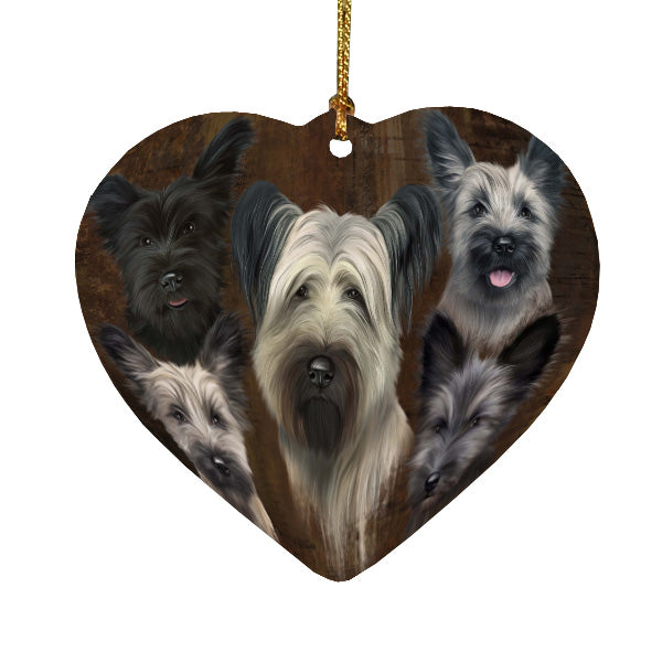 Rustic 5 Heads Skye Terrier Dogs Heart Christmas Ornament HPORA59018