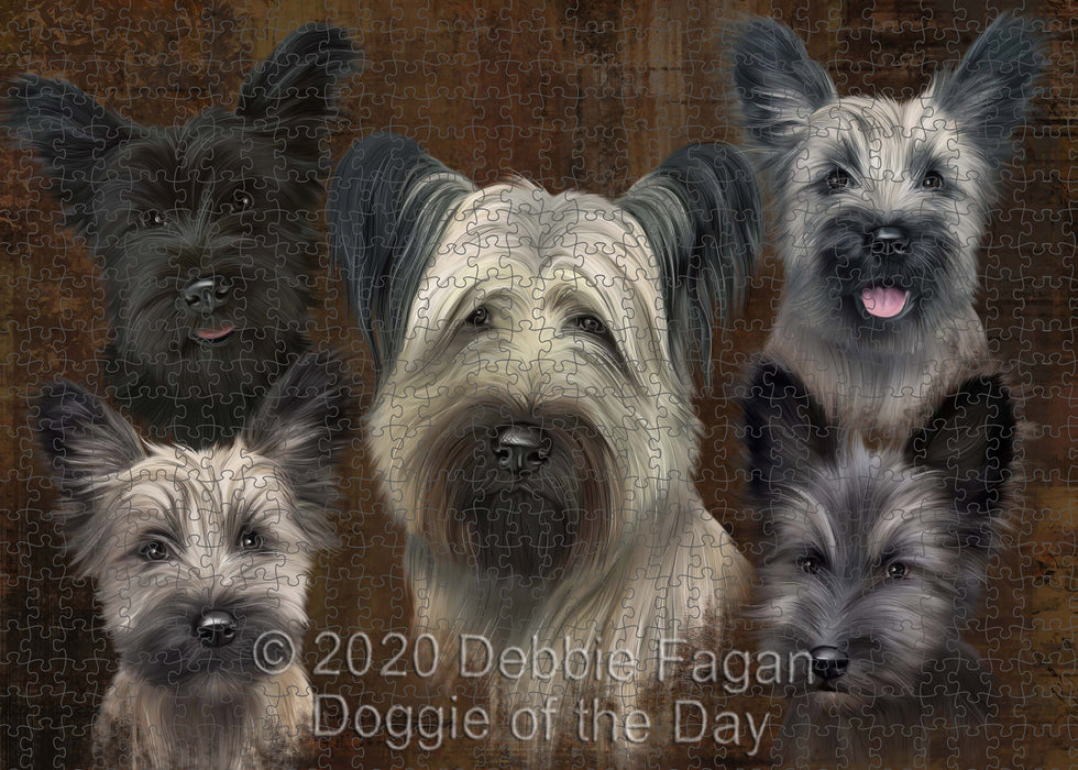 Rustic 5 Heads Skye Terrier Dogs Portrait Jigsaw Puzzle for Adults Animal Interlocking Puzzle Game Unique Gift for Dog Lover's with Metal Tin Box