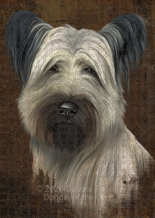 Rustic Skye Terrier Dog Portrait Jigsaw Puzzle for Adults Animal Interlocking Puzzle Game Unique Gift for Dog Lover's with Metal Tin Box PZL509