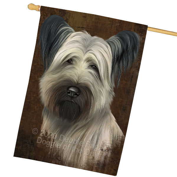 Rustic Skye Terrier Dog House Flag Outdoor Decorative Double Sided Pet Portrait Weather Resistant Premium Quality Animal Printed Home Decorative Flags 100% Polyester FLG69018