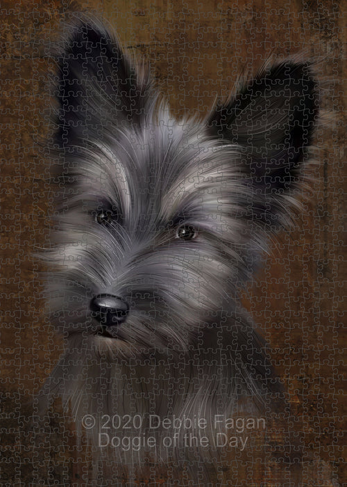 Rustic Skye Terrier Dog Portrait Jigsaw Puzzle for Adults Animal Interlocking Puzzle Game Unique Gift for Dog Lover's with Metal Tin Box PZL510