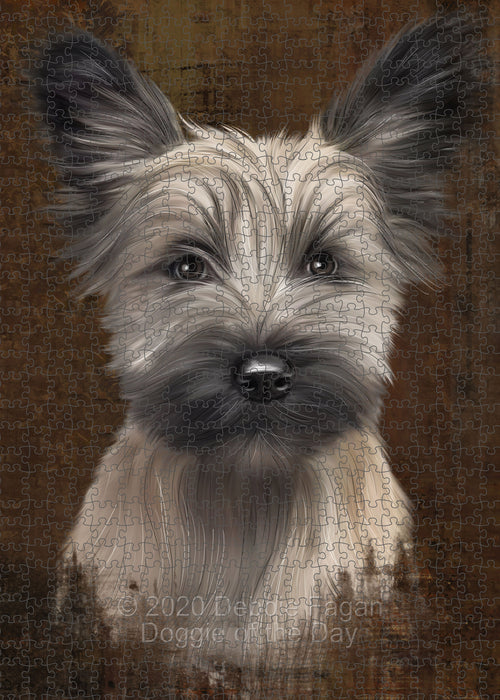 Rustic Skye Terrier Dog Portrait Jigsaw Puzzle for Adults Animal Interlocking Puzzle Game Unique Gift for Dog Lover's with Metal Tin Box PZL511