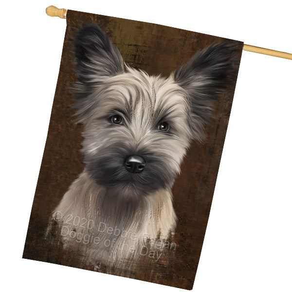 Rustic Skye Terrier Dog House Flag Outdoor Decorative Double Sided Pet Portrait Weather Resistant Premium Quality Animal Printed Home Decorative Flags 100% Polyester FLG69020