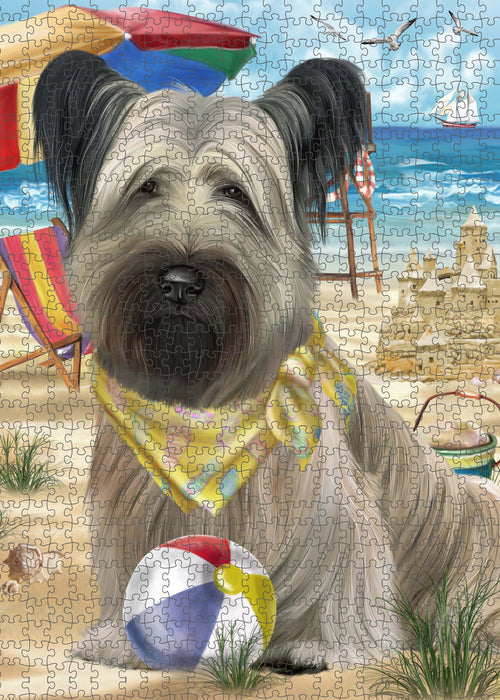 Pet Friendly Beach Skye Terrier Dog Portrait Jigsaw Puzzle for Adults Animal Interlocking Puzzle Game Unique Gift for Dog Lover's with Metal Tin Box PZL464