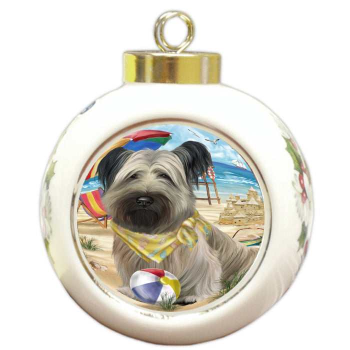 Pet Friendly Beach Skye Terrier Dog Round Ball Christmas Ornament Pet Decorative Hanging Ornaments for Christmas X-mas Tree Decorations - 3" Round Ceramic Ornament, RBPOR59417