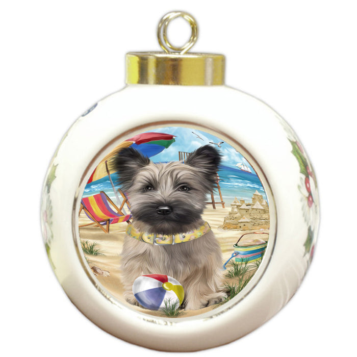 Pet Friendly Beach Skye Terrier Dog Round Ball Christmas Ornament Pet Decorative Hanging Ornaments for Christmas X-mas Tree Decorations - 3" Round Ceramic Ornament, RBPOR59419