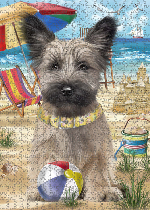 Pet Friendly Beach Skye Terrier Dog Portrait Jigsaw Puzzle for Adults Animal Interlocking Puzzle Game Unique Gift for Dog Lover's with Metal Tin Box PZL466