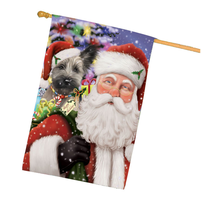 Christmas Santa with Presents and Skye Terrier Dog House Flag Outdoor Decorative Double Sided Pet Portrait Weather Resistant Premium Quality Animal Printed Home Decorative Flags 100% Polyester FLG68053