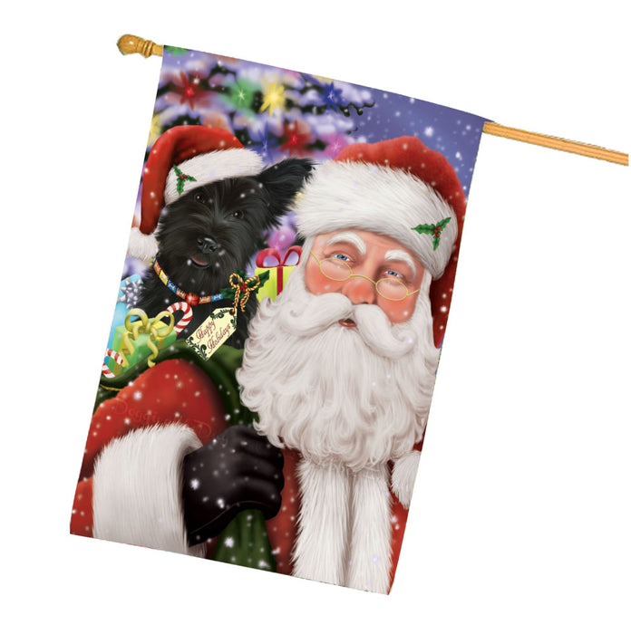 Christmas Santa with Presents and Skye Terrier Dog House Flag Outdoor Decorative Double Sided Pet Portrait Weather Resistant Premium Quality Animal Printed Home Decorative Flags 100% Polyester FLG68054