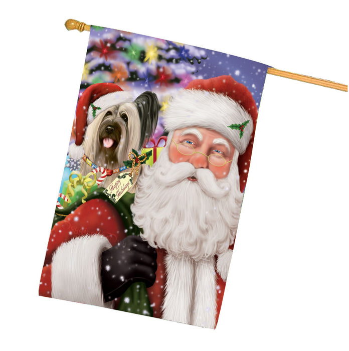 Christmas Santa with Presents and Skye Terrier Dog House Flag Outdoor Decorative Double Sided Pet Portrait Weather Resistant Premium Quality Animal Printed Home Decorative Flags 100% Polyester FLG68055