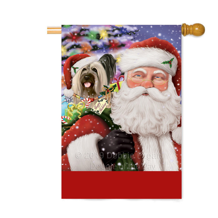 Personalized Santa Carrying Skye Terrier Dog and Christmas Presents Custom House Flag FLG-DOTD-A63527