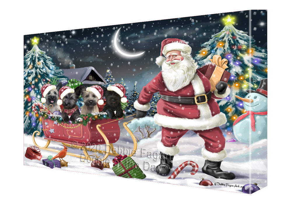 Christmas Santa Sled Skye Terrier Dogs Canvas Wall Art - Premium Quality Ready to Hang Room Decor Wall Art Canvas - Unique Animal Printed Digital Painting for Decoration