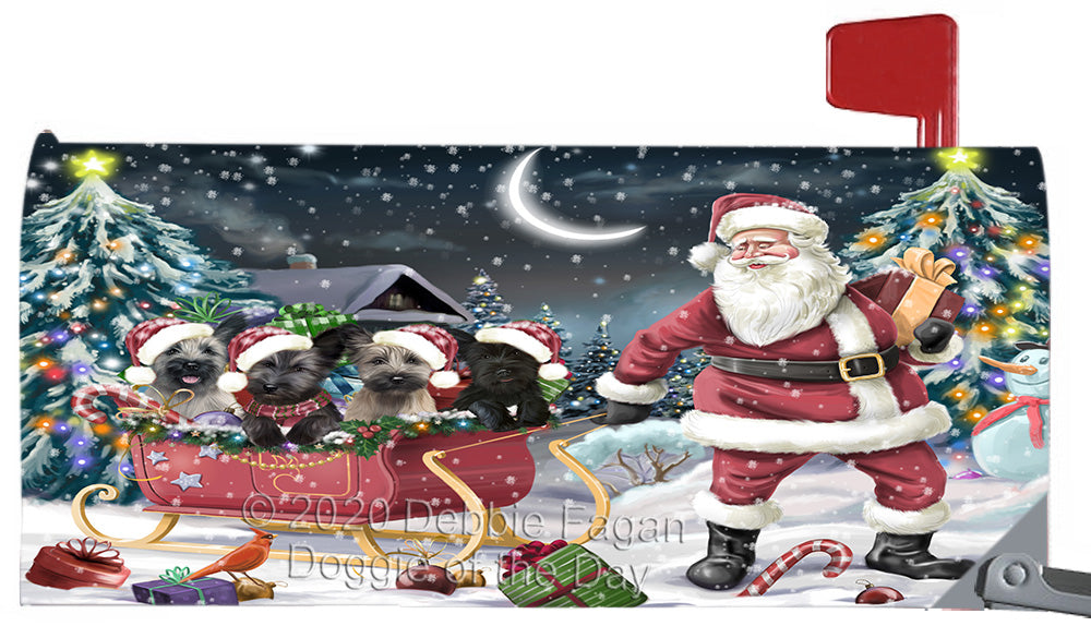 Christmas Santa Sled Skye Terrier Dogs Magnetic Mailbox Cover Both Sides Pet Theme Printed Decorative Letter Box Wrap Case Postbox Thick Magnetic Vinyl Material