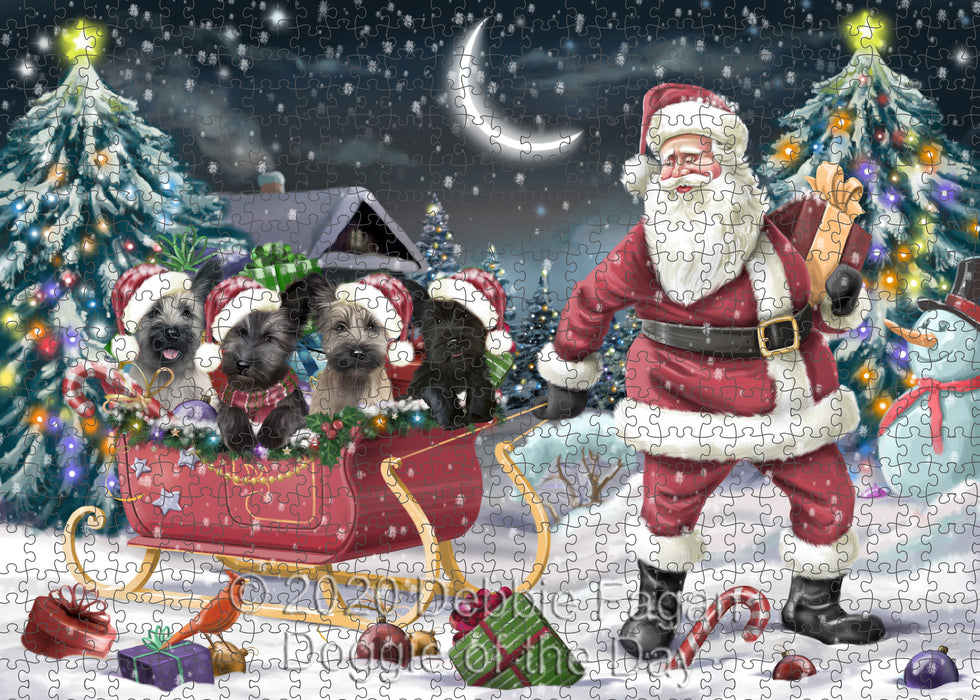 Christmas Santa Sled Skye Terrier Dogs Portrait Jigsaw Puzzle for Adults Animal Interlocking Puzzle Game Unique Gift for Dog Lover's with Metal Tin Box