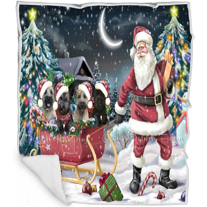 Merry Christmas Happy Holiday Santa Sled Skye Terrier Dogs Blanket BLNKT143380
