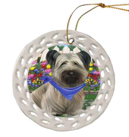 Spring Floral Skye Terrier Dog Doily Ornament DPOR58943
