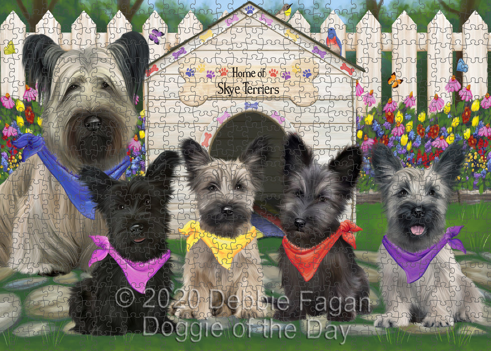 Spring Dog House Skye Terrier Dogs Portrait Jigsaw Puzzle for Adults Animal Interlocking Puzzle Game Unique Gift for Dog Lover's with Metal Tin Box
