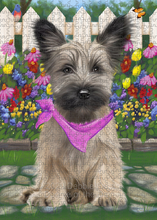 Spring Floral Skye Terrier Dog Portrait Jigsaw Puzzle for Adults Animal Interlocking Puzzle Game Unique Gift for Dog Lover's with Metal Tin Box PZL785