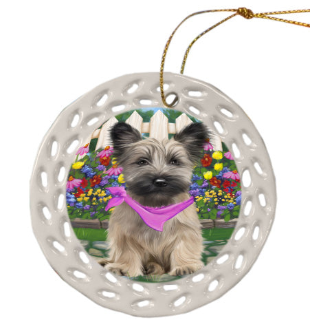 Spring Floral Skye Terrier Dog Doily Ornament DPOR58944