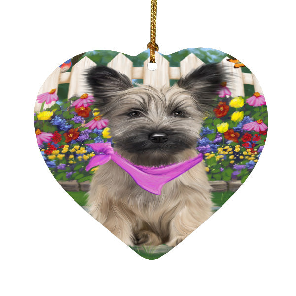 Spring Floral Skye Terrier Dog Heart Christmas Ornament HPORA59308