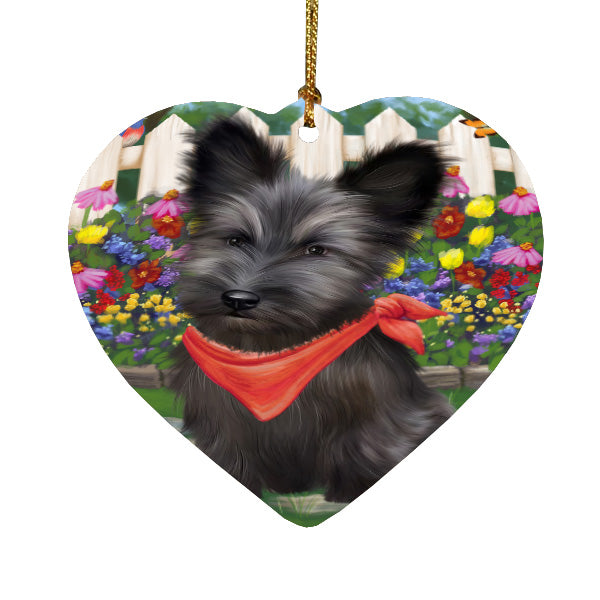 Spring Floral Skye Terrier Dog Heart Christmas Ornament HPORA59309