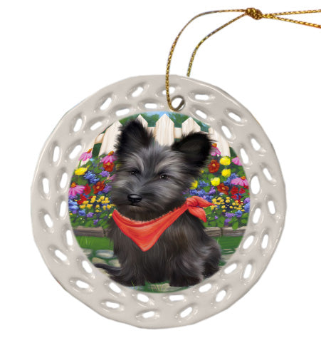 Spring Floral Skye Terrier Dog Doily Ornament DPOR58945