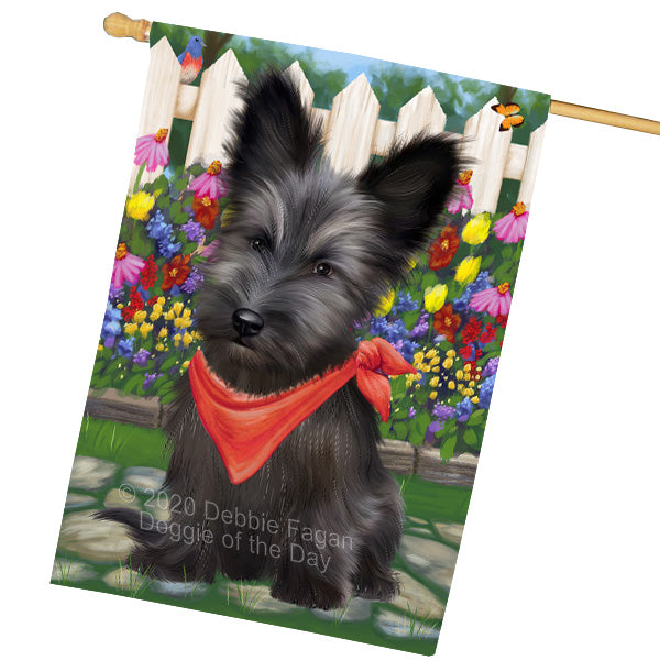 Spring Floral Skye Terrier Dog House Flag Outdoor Decorative Double Sided Pet Portrait Weather Resistant Premium Quality Animal Printed Home Decorative Flags 100% Polyester FLG69431