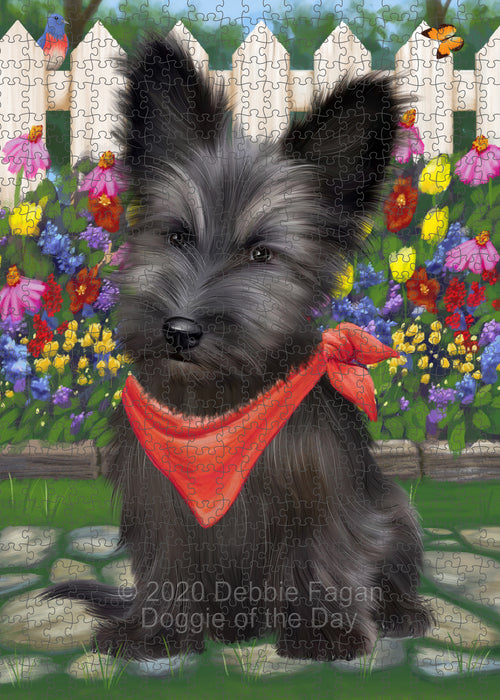 Spring Floral Skye Terrier Dog Portrait Jigsaw Puzzle for Adults Animal Interlocking Puzzle Game Unique Gift for Dog Lover's with Metal Tin Box PZL786