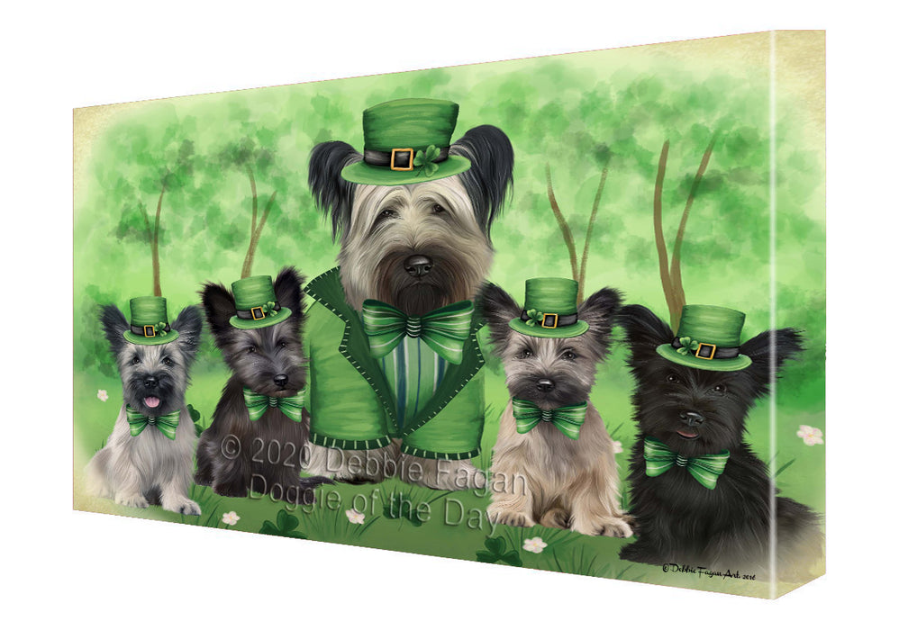 St. Patrick's Day Family Skye Terrier Dogs Canvas Wall Art - Premium Quality Ready to Hang Room Decor Wall Art Canvas - Unique Animal Printed Digital Painting for Decoration