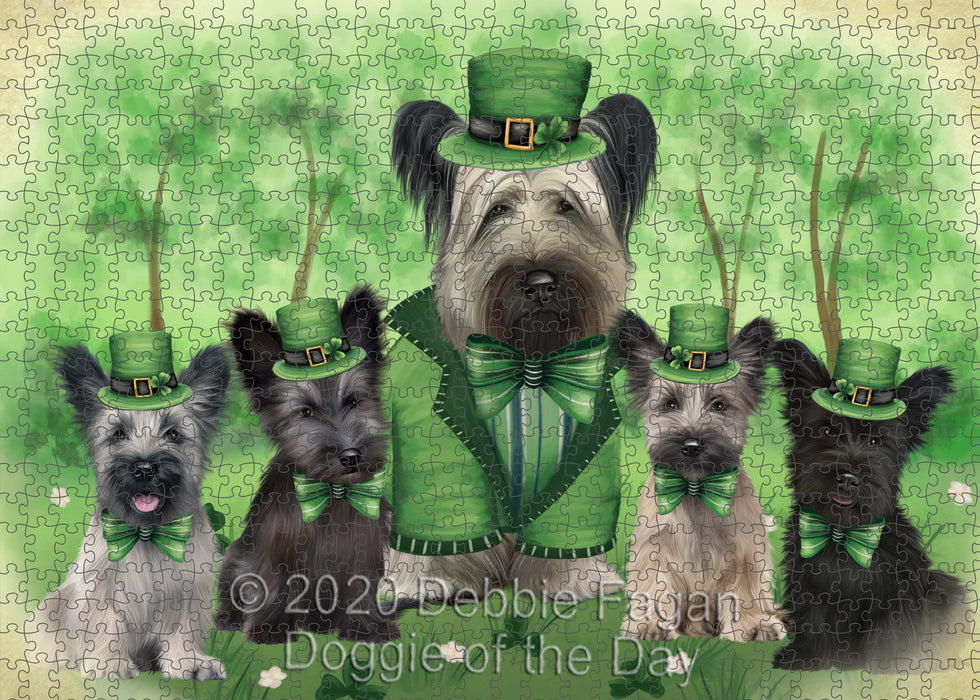 St. Patrick's Day Family Skye Terrier Dogs Portrait Jigsaw Puzzle for Adults Animal Interlocking Puzzle Game Unique Gift for Dog Lover's with Metal Tin Box