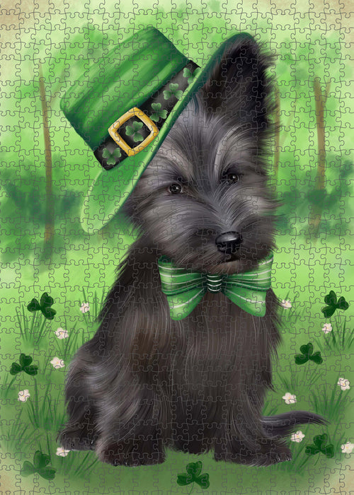 St. Patrick's Day Skye Terrier Dog Portrait Jigsaw Puzzle for Adults Animal Interlocking Puzzle Game Unique Gift for Dog Lover's with Metal Tin Box PZL1041