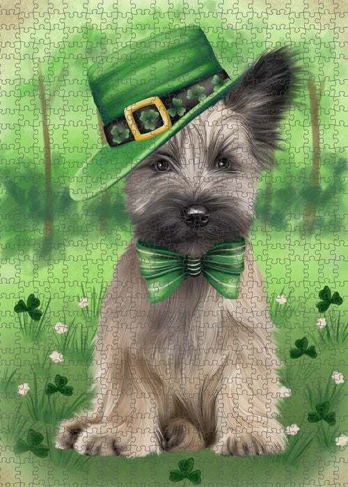 St. Patrick's Day Skye Terrier Dog Portrait Jigsaw Puzzle for Adults Animal Interlocking Puzzle Game Unique Gift for Dog Lover's with Metal Tin Box PZL1042