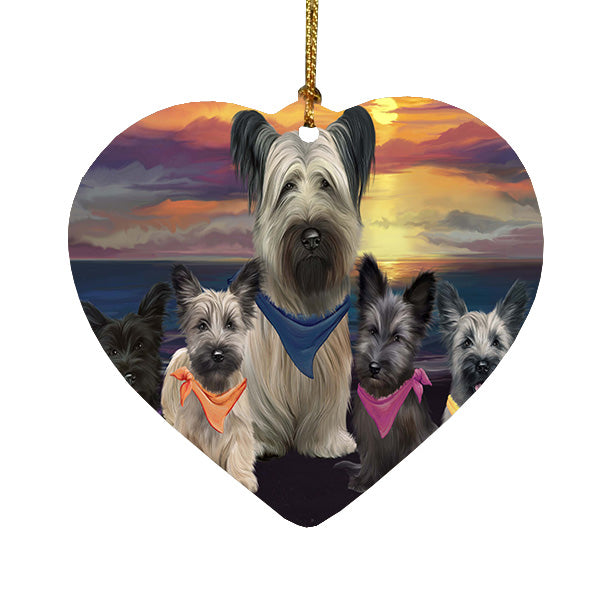 Family Sunset Portrait Skye Terrier Dogs Heart Christmas Ornament HPORA59235
