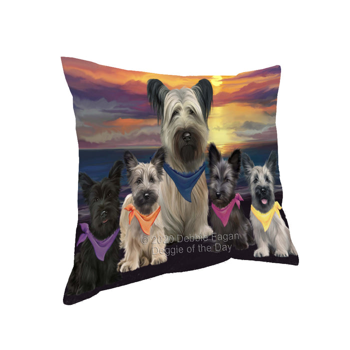 Family Sunset Portrait Skye Terrier Dogs Pillow with Top Quality High-Resolution Images - Ultra Soft Pet Pillows for Sleeping - Reversible & Comfort - Ideal Gift for Dog Lover - Cushion for Sofa Couch Bed - 100% Polyester
