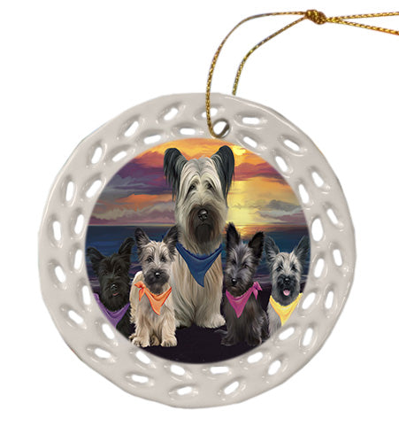 Family Sunset Portrait Skye Terrier Dogs Doily Ornament DPOR58871