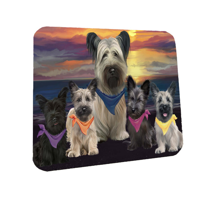 Family Sunset Portrait Skye Terrier Dogs Coasters Set of 4 CSTA58474