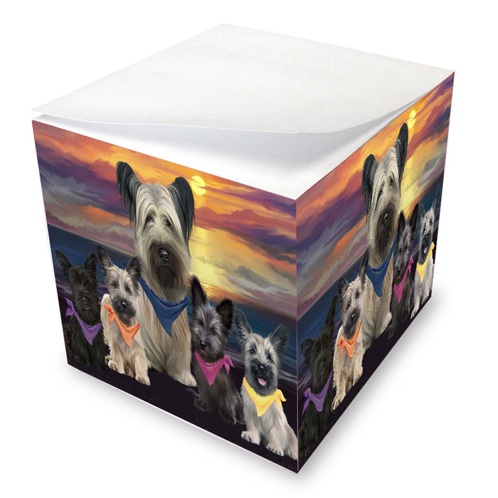 Family Sunset Portrait Skye Terrier Dogs Note Cube NOC-DOTD-A57515