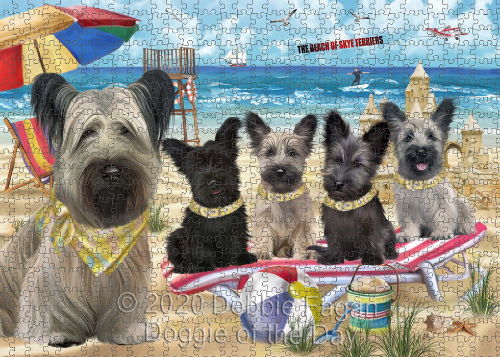 Pet Friendly Beach Skye Terrier Dogs Portrait Jigsaw Puzzle for Adults Animal Interlocking Puzzle Game Unique Gift for Dog Lover's with Metal Tin Box