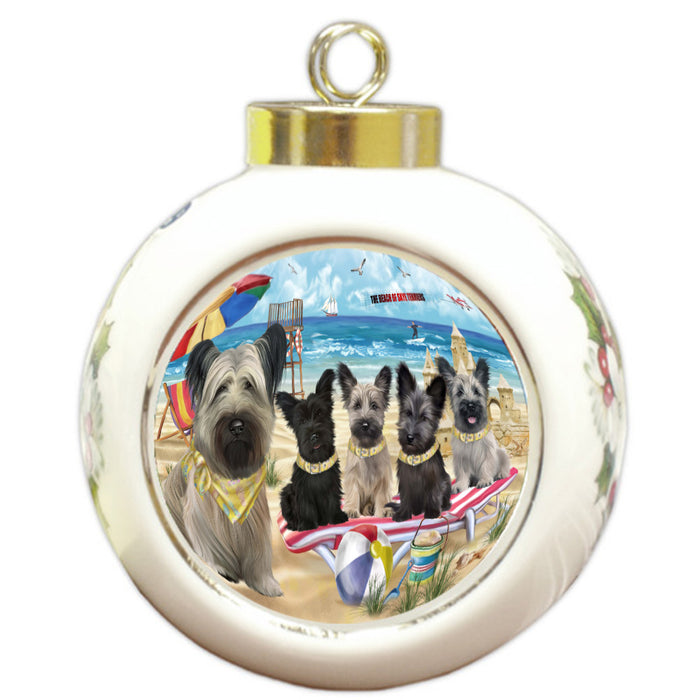 Pet Friendly Beach Skye Terrier Dogs Round Ball Christmas Ornament Pet Decorative Hanging Ornaments for Christmas X-mas Tree Decorations - 3" Round Ceramic Ornament