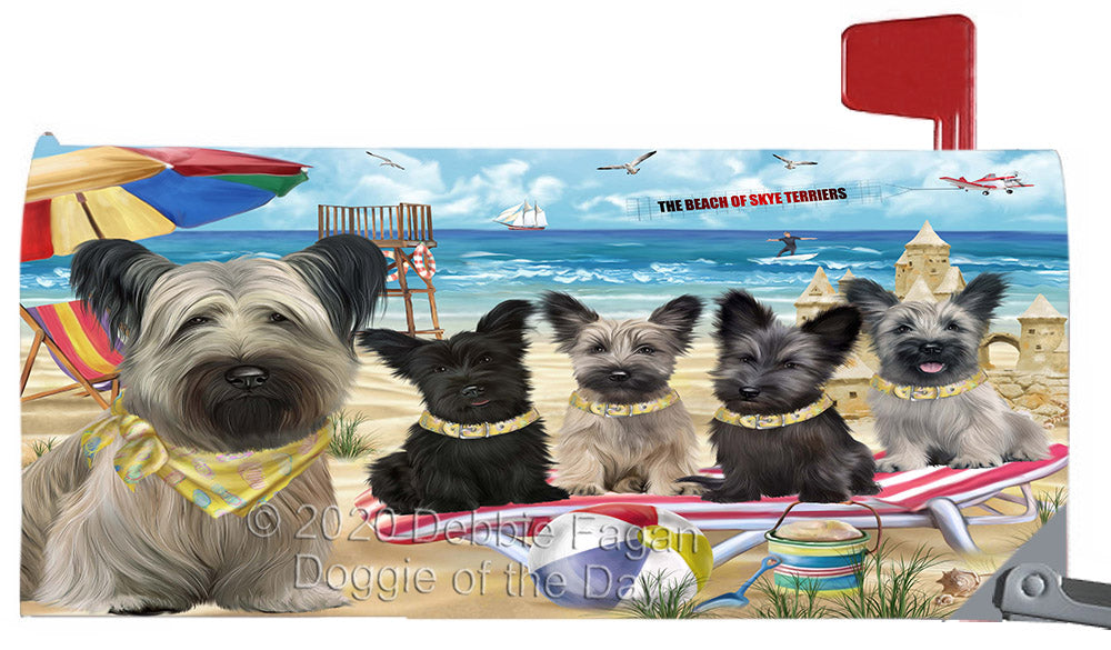 Pet Friendly Beach Skye Terrier Dogs Magnetic Mailbox Cover Both Sides Pet Theme Printed Decorative Letter Box Wrap Case Postbox Thick Magnetic Vinyl Material