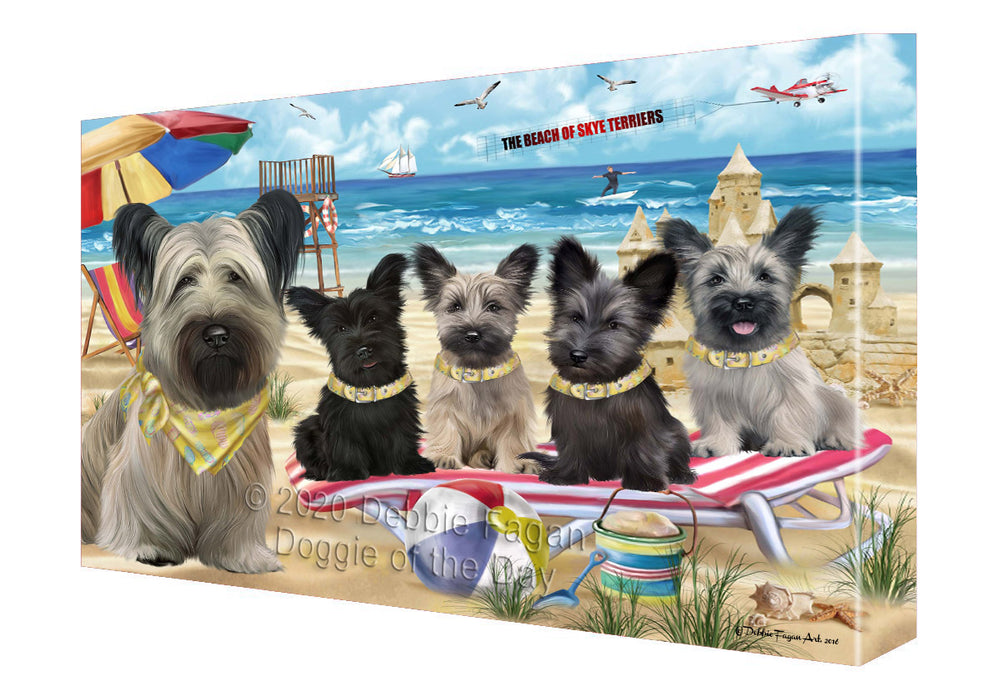 Pet Friendly Beach Skye Terrier Dogs Canvas Wall Art - Premium Quality Ready to Hang Room Decor Wall Art Canvas - Unique Animal Printed Digital Painting for Decoration