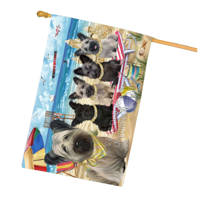 Pet Friendly Beach Skye Terrier Dogs House Flag Outdoor Decorative Double Sided Pet Portrait Weather Resistant Premium Quality Animal Printed Home Decorative Flags 100% Polyester