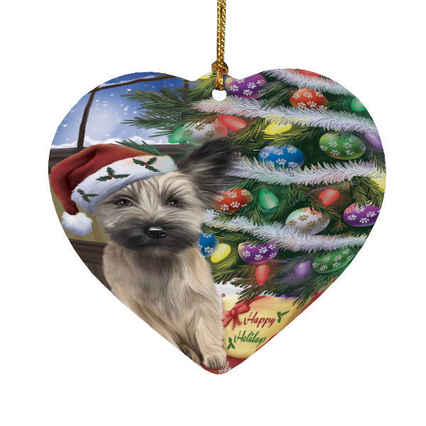 Christmas Tree and Presents Skye Terrier Dog Heart Christmas Ornament HPORA59084