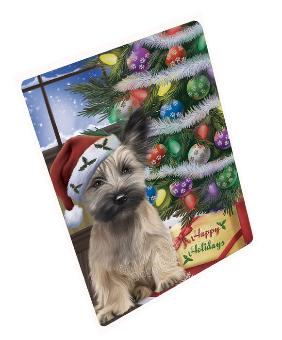 Christmas Tree and Presents Skye Terrier Dog Cutting Board - For Kitchen - Scratch & Stain Resistant - Designed To Stay In Place - Easy To Clean By Hand - Perfect for Chopping Meats, Vegetables, CA83006