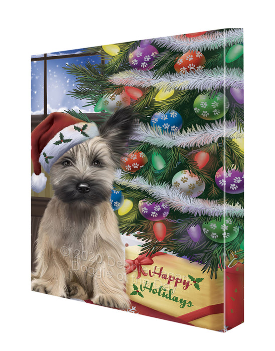 Christmas Tree and Presents Skye Terrier Dog Canvas Wall Art - Premium Quality Ready to Hang Room Decor Wall Art Canvas - Unique Animal Printed Digital Painting for Decoration CVS337