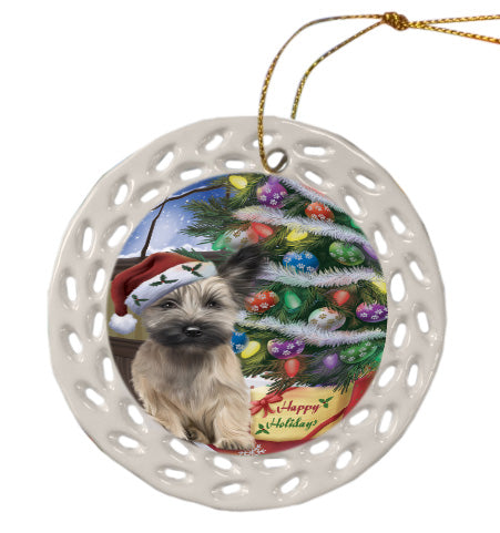 Christmas Tree and Presents Skye Terrier Dog Doily Ornament DPOR58735